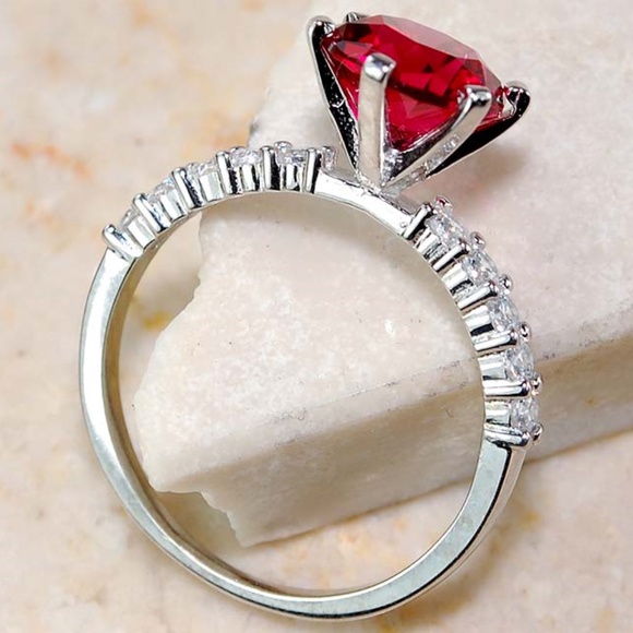 2CT Ruby & Topaz 925 Sterling Silver Ring ~ Size 6 - Picture 2 of 2